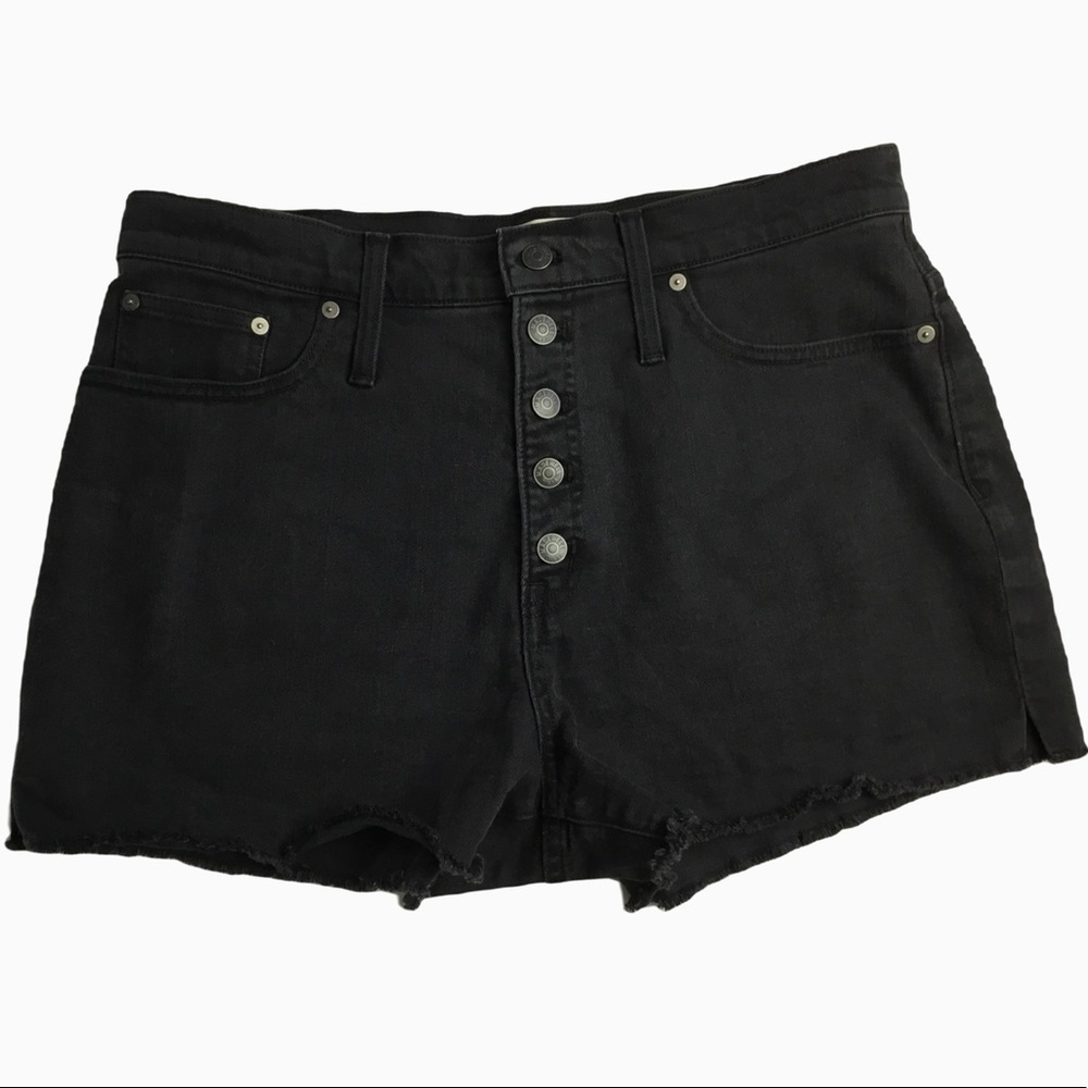 Madewell Highrise Button-fly cutoff Denim shorts in black. Sz 32